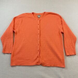 Duck Head Cardigan Sweater Womens XL Orange Coral Cable Knit 3/4 Sleeve Buttons